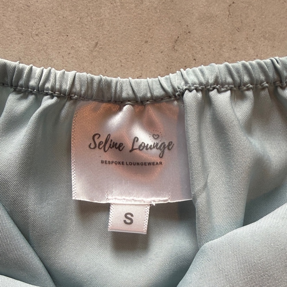 Women's Dusty Blue Pajama Set, Silky Tie Knot Tank Top PJ set - Picture 11 of 11